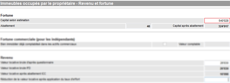 Captial selon estimation fiscale - Immeubles occupés par le propriétaire