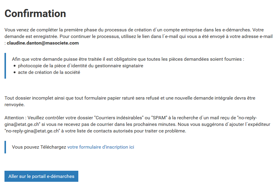 Inscription administration en ligne pour les entreprises