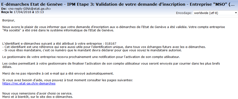 Email validation de votre demande d'inscription