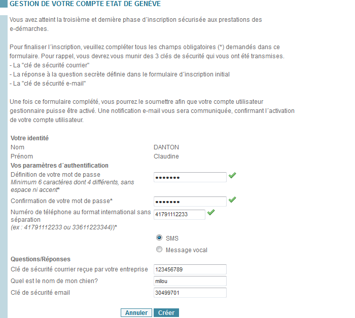 Confirmation et activation de la création du compte entreprise