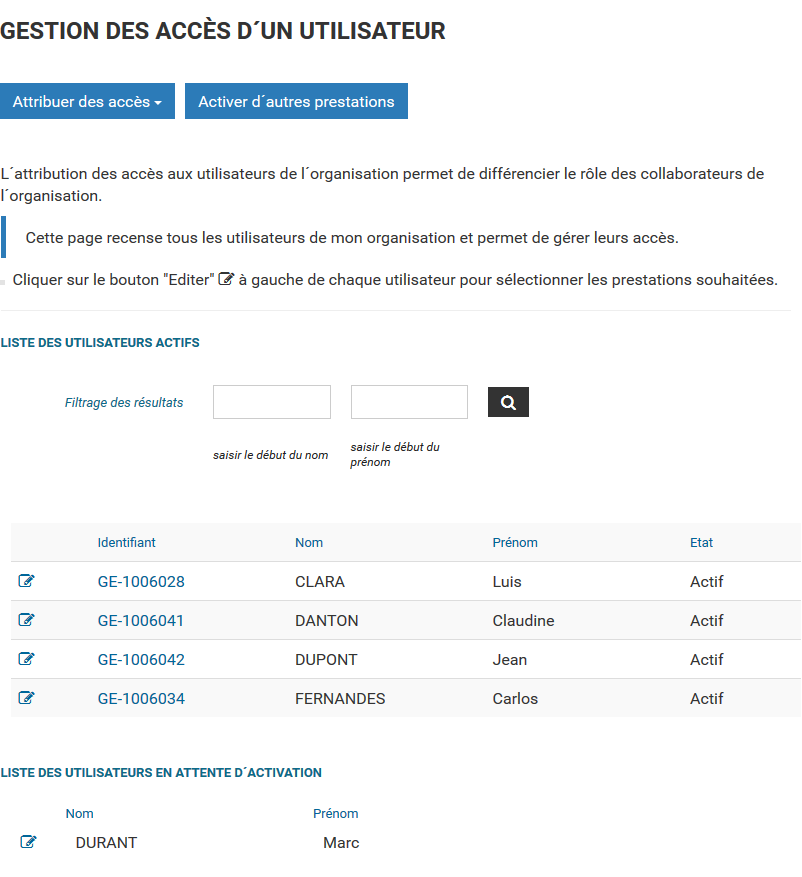 Gestion des accès d'un utilisateur