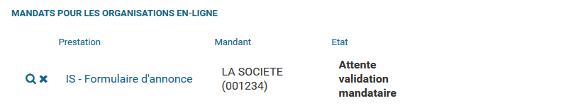 Mandats pour les organisation