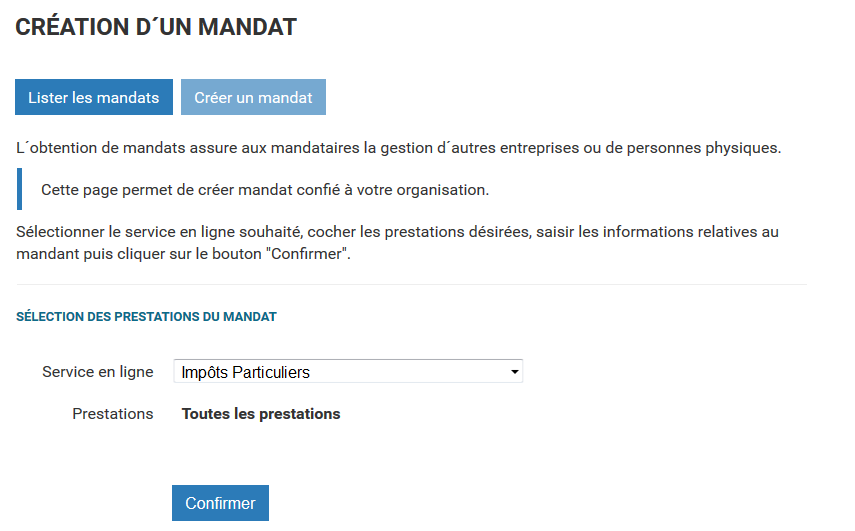 Sélection des prestations du mandat