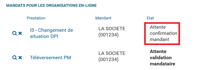 Mandats pour les organisations en-ligne