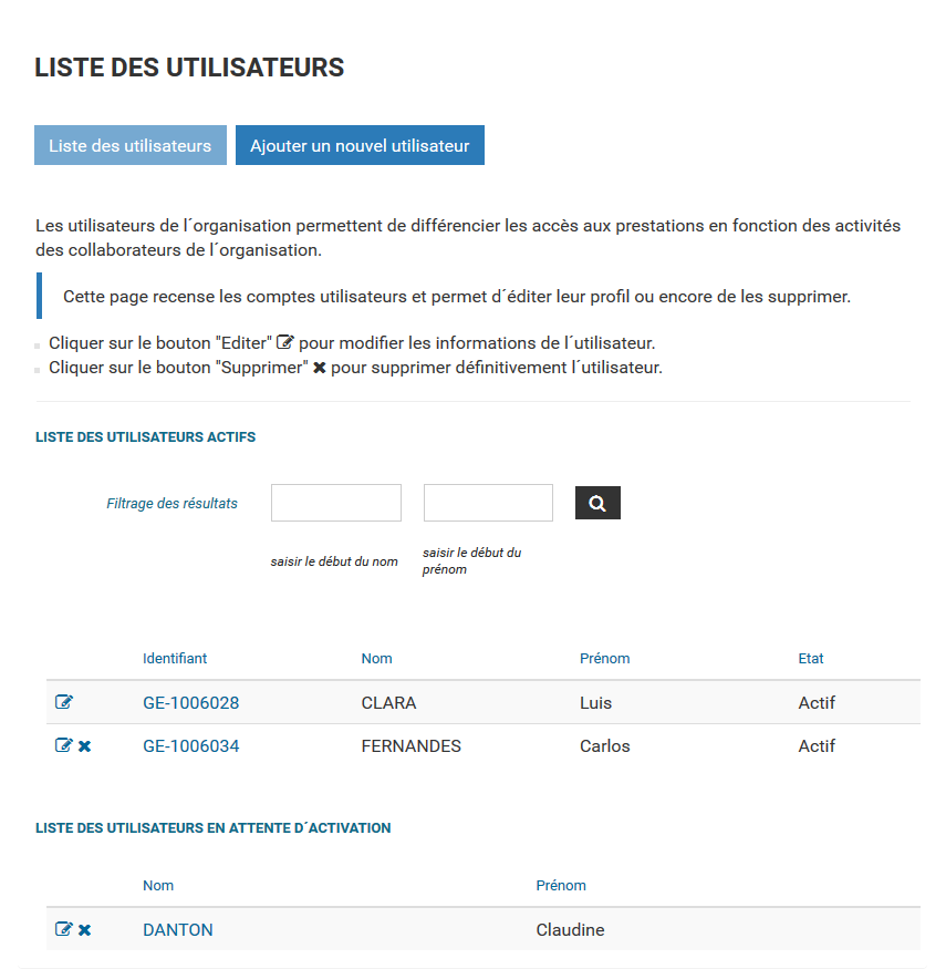 Liste des utilisateurs