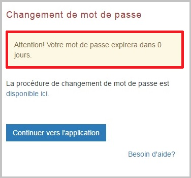 Avertissement d'expiration du mot de passe