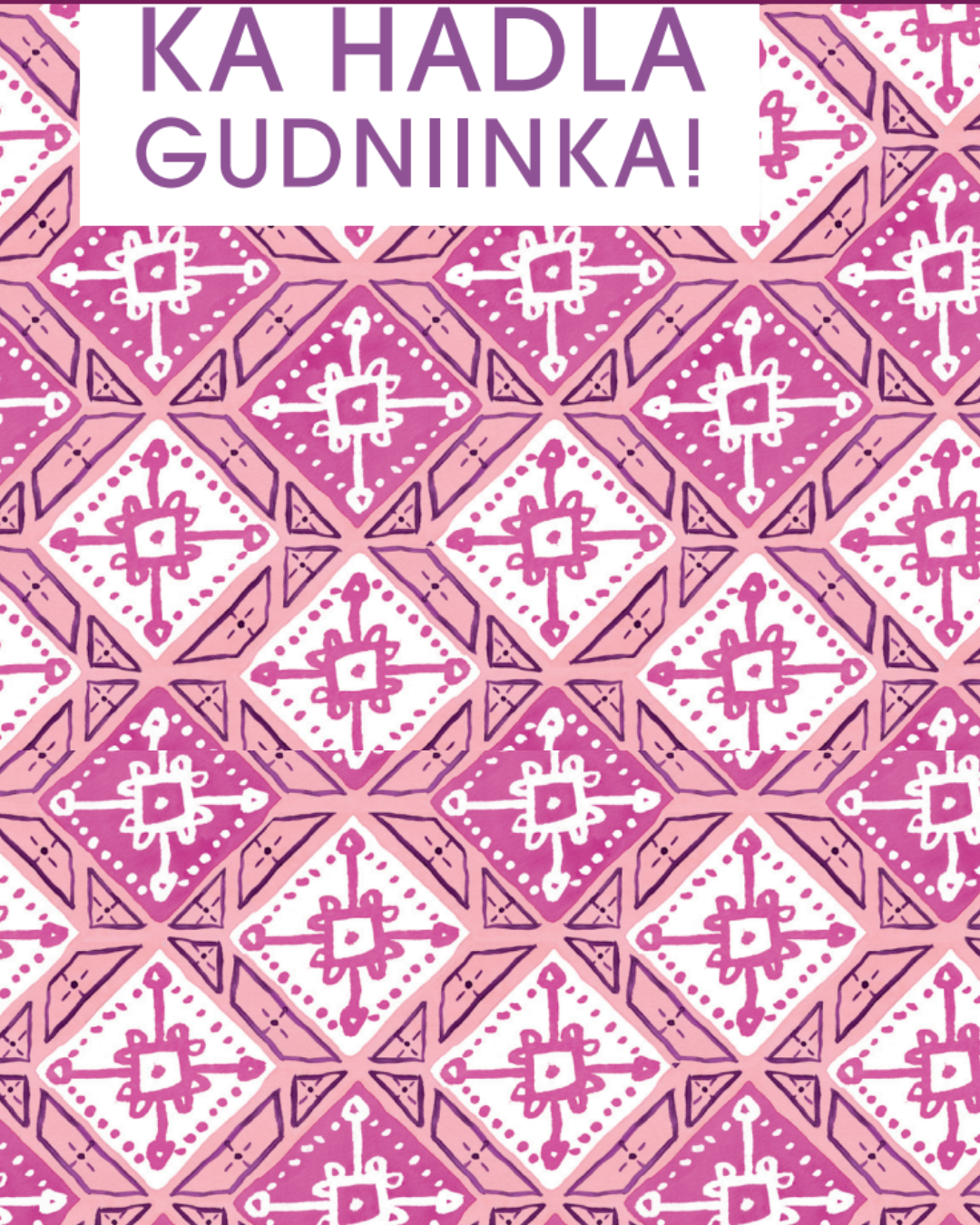 Visuel avec motif géométrique et le message « Osons parler d’excision » en somali, présentant des dépliants de prévention contre les mutilations génitales féminines disponibles en plusieurs langues.