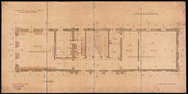 Palais de l'Athénée, plan du 1er étage: la salle dite de la Permanente à droite, H. Juvet architecte, janvier 1903. © Archives de la Société des Arts de Genève