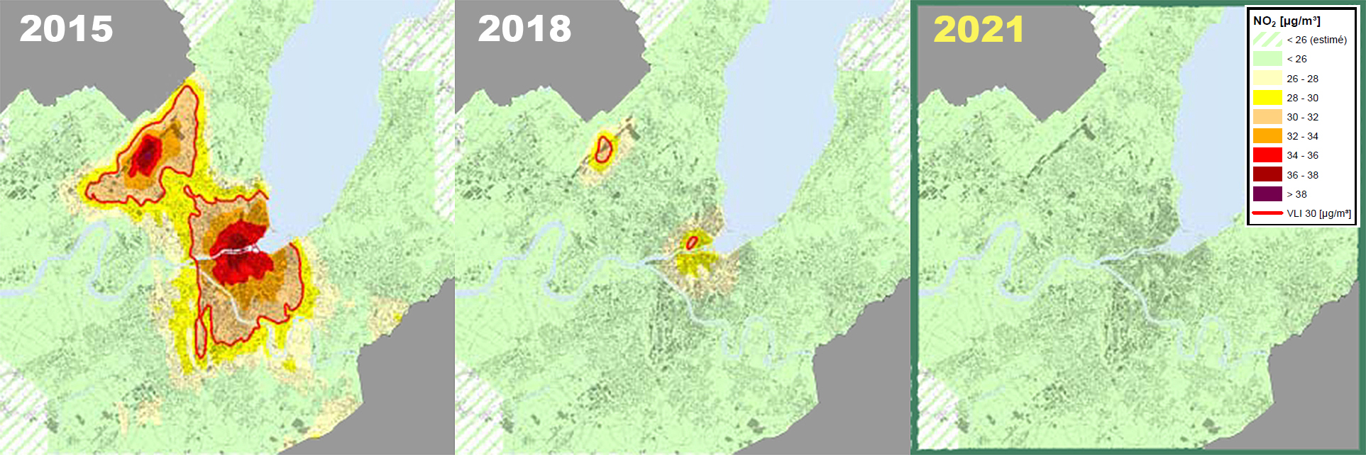 Cartes de la pollution au dioxyde d'azote