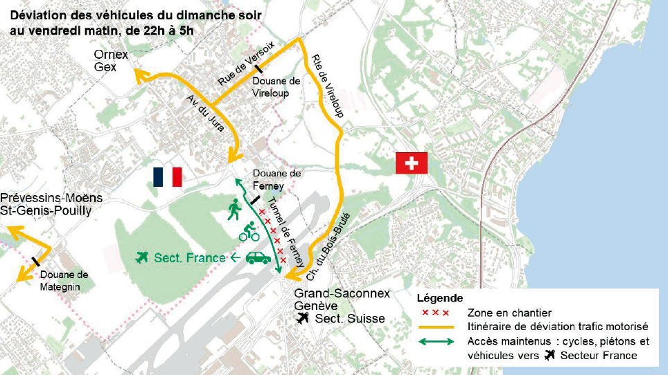 Tunnel de Ferney - Déviations TIM, piétons, cyclistes