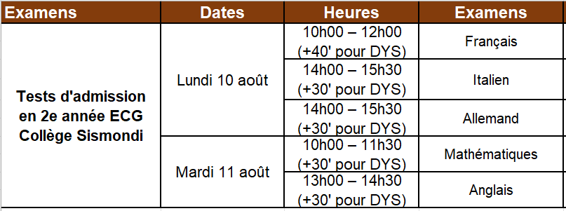 Horaires examens 2e ECG