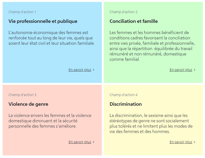 champs d'action de la stratégie Egalité 2030