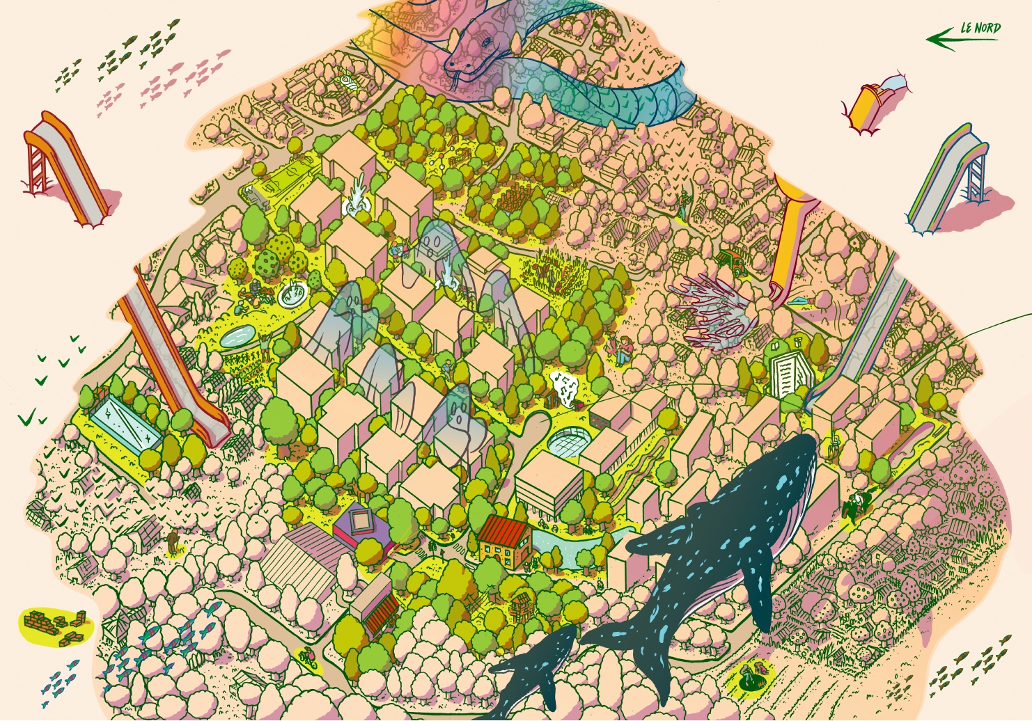 Création de l'artiste Thomas Perrodin pour une intervention de cartographie sensible réalisée à Plan-les-Ouates sur le quartier de La Chapelle et des Sciers dans le cadre du dispositif Le Sismographe