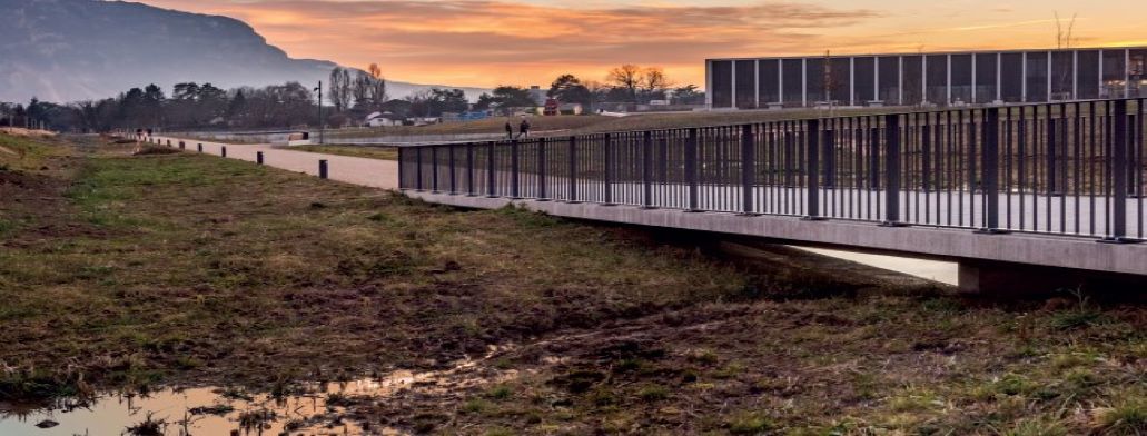 Vue sur l'une des noues paysagères du quartier de Belle-Terre