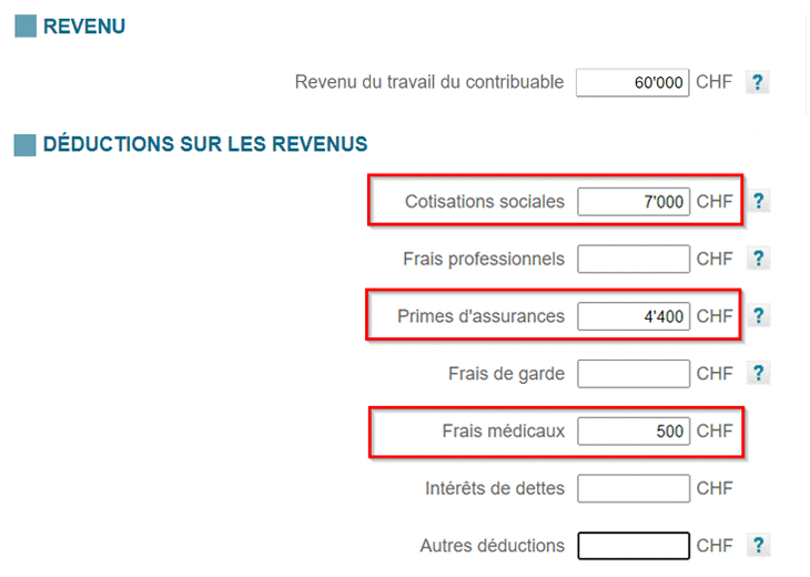 Indiquer les revenus annuels et les déductions