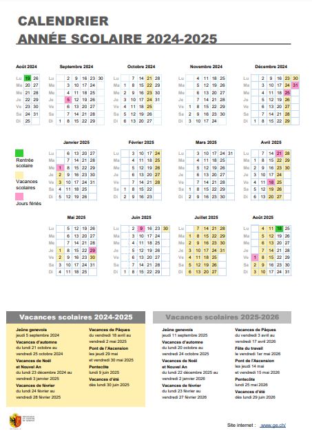 version imprimable du calendrier