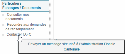 Contacter l'AFC : le menu dans les e-démarches