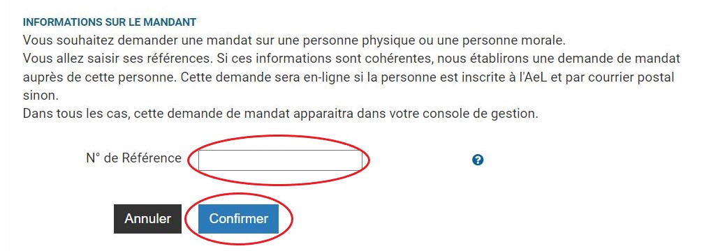 Champs Reference à saisir