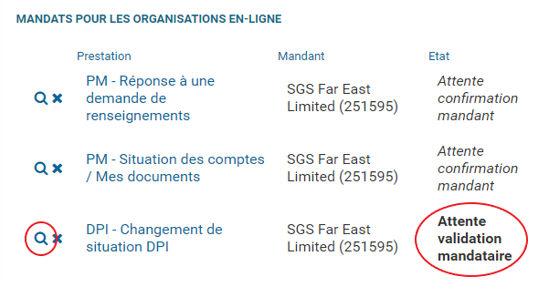 Bouton loupe mandat à valider