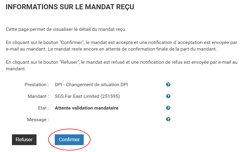 Valider mandat bouton