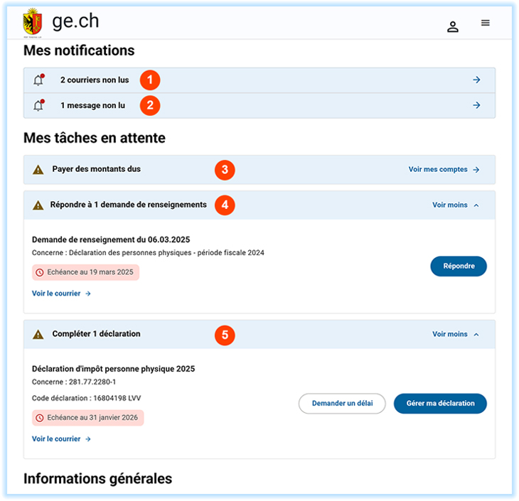 Page d'accueil de l'espace fiscal
