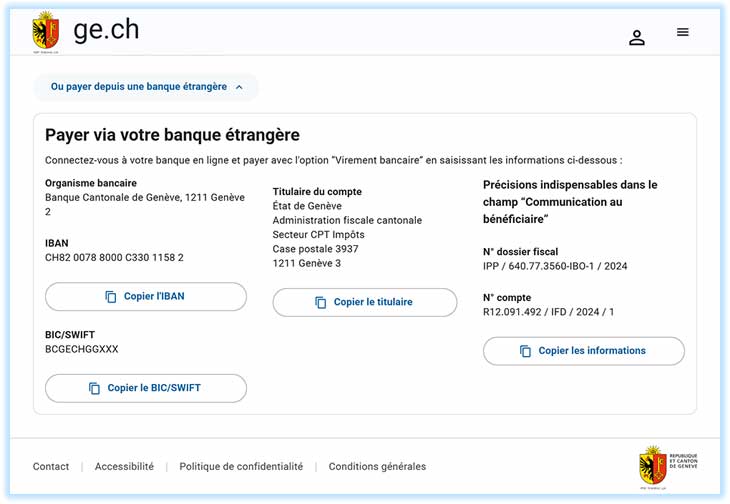 Information de paiement depuis une banque étrangère