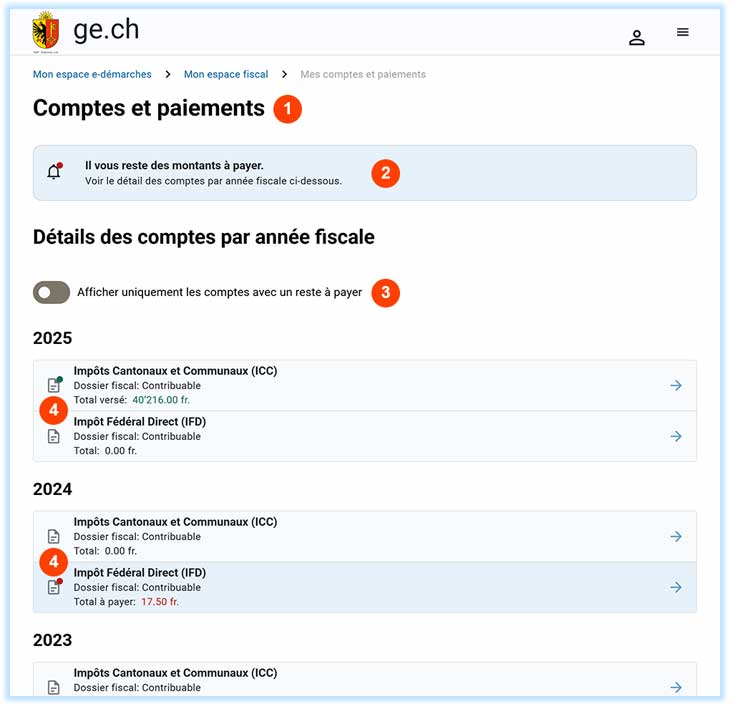Mes comptes et paiements
