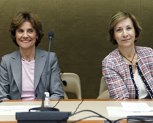 La conseillère d'État Anne Emery-Torracinta et Francine de Planta, présidente de la Fondation Eduki