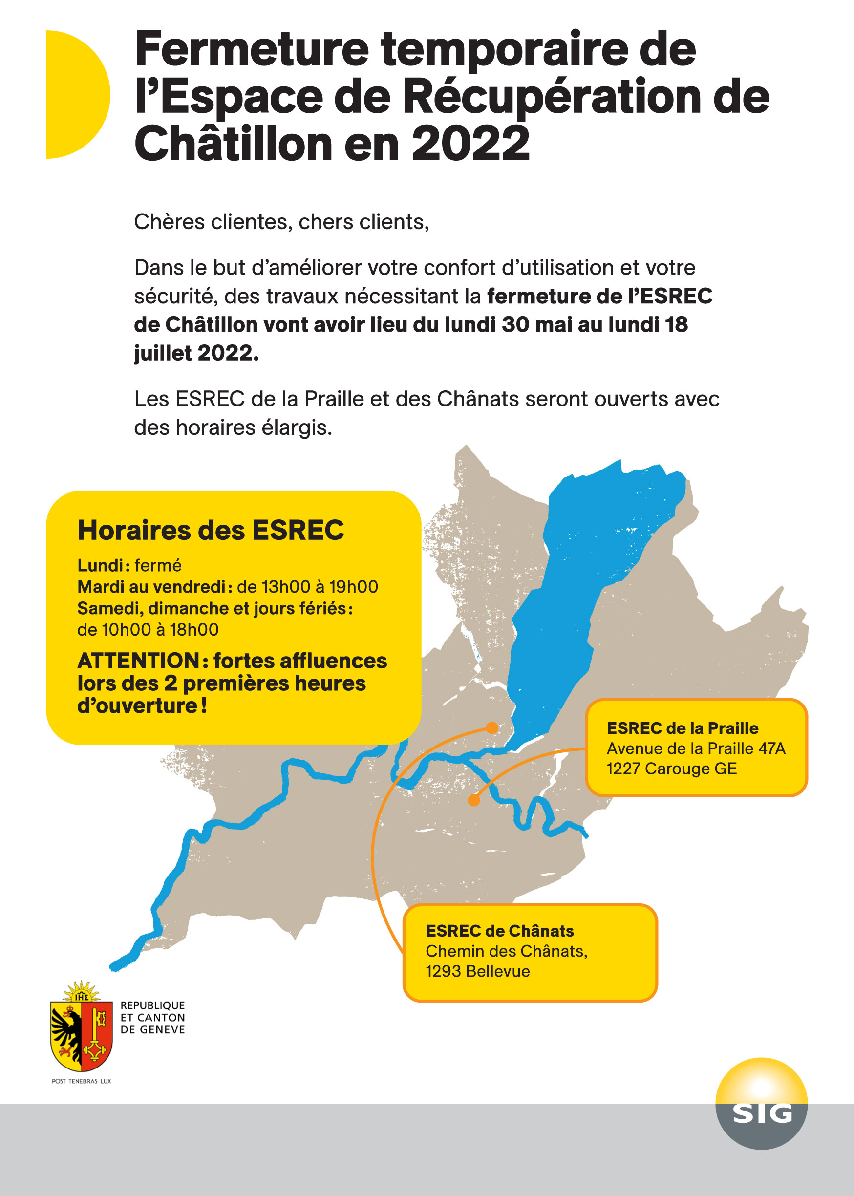 Dépliant d'information sur la fermeture de l'ESREC de Châtillon