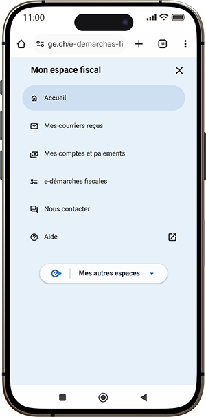 Menu de l'espace fiscale version mobile