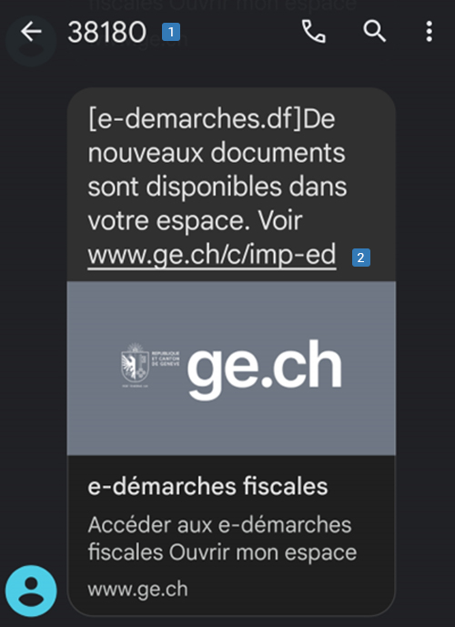 Exemple de notification e-Correspondance par SMS