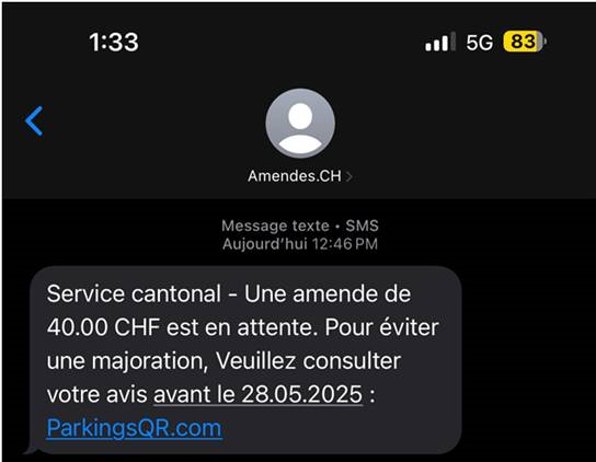 Exemple d'SMS frauduleux