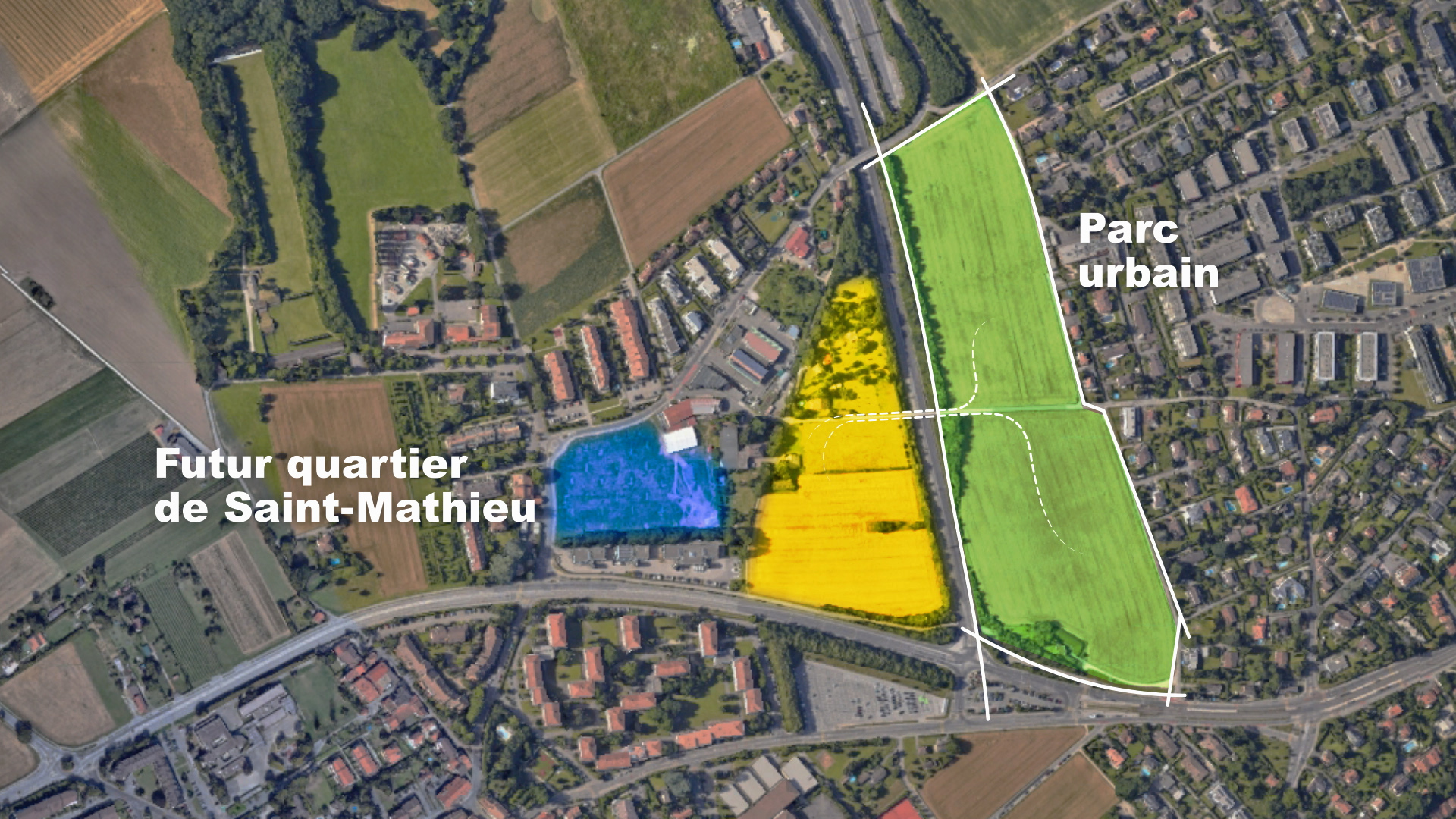 Projet Goutte de Saint-Mathieu, entre le futur quartier de logements et le parc agro-urbain