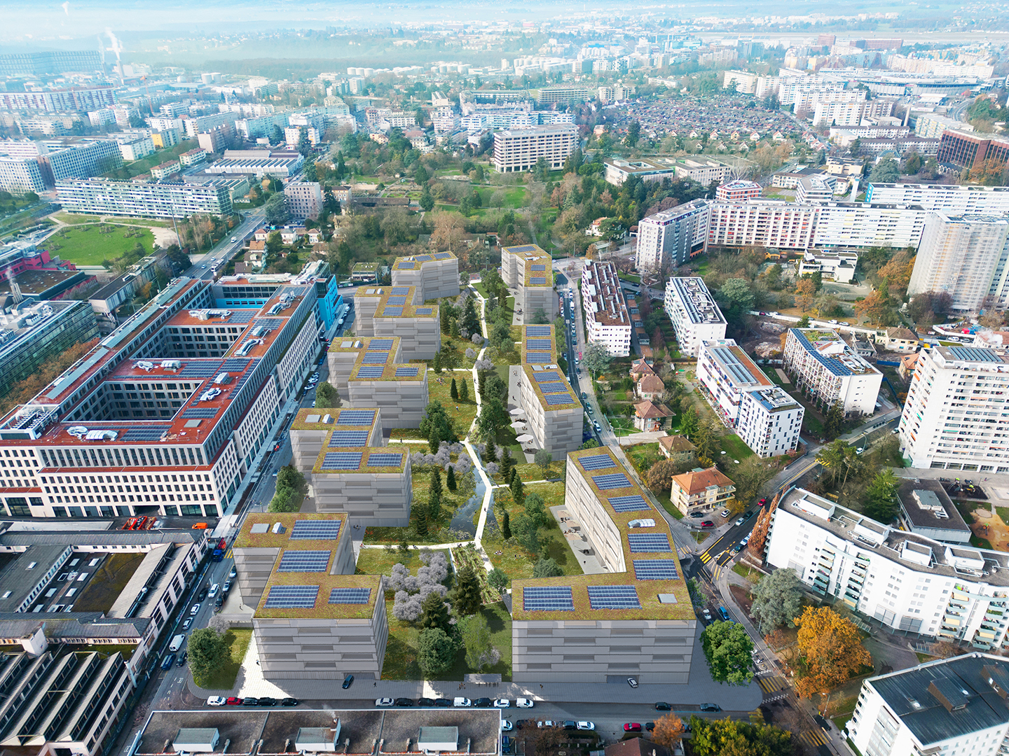 Vue aérienne du futur quartier de Bourgogne © Pixalab