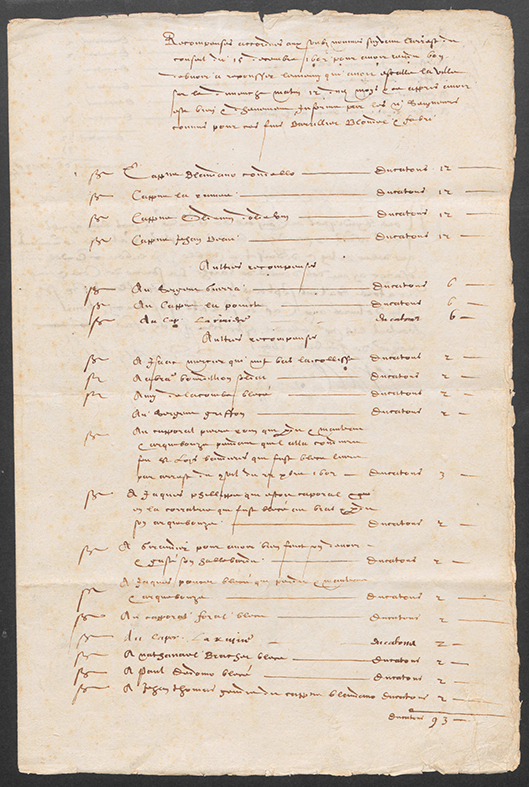 Récompenses accordées par arrest du Conseil dudit jour, à ceux qui se sont distingués à l’Escalade. 15 décembre 1602. AEG P.H. 2296