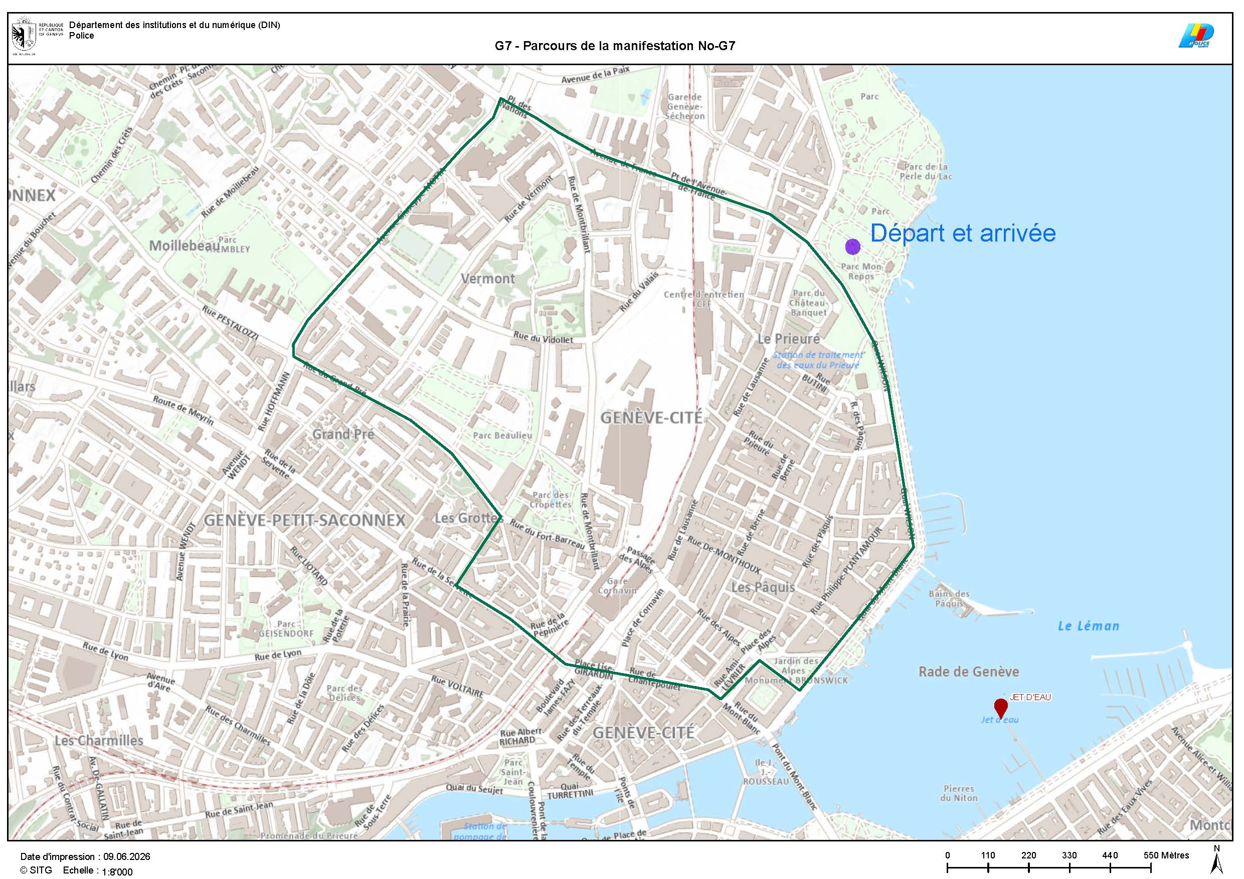 Parcours de la manifestation autorisée du 14 juin