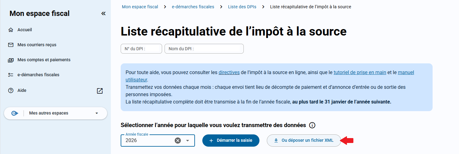 Créer une liste récapitulatrice depuis l'espace fiscal