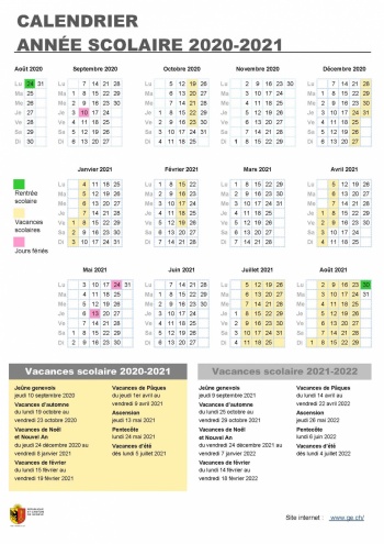 Vacances Scolaires 2020 2021 Ge Ch Republique Et Canton De Geneve
