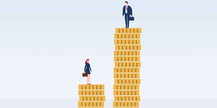 femme et hommes avec des différences salariales