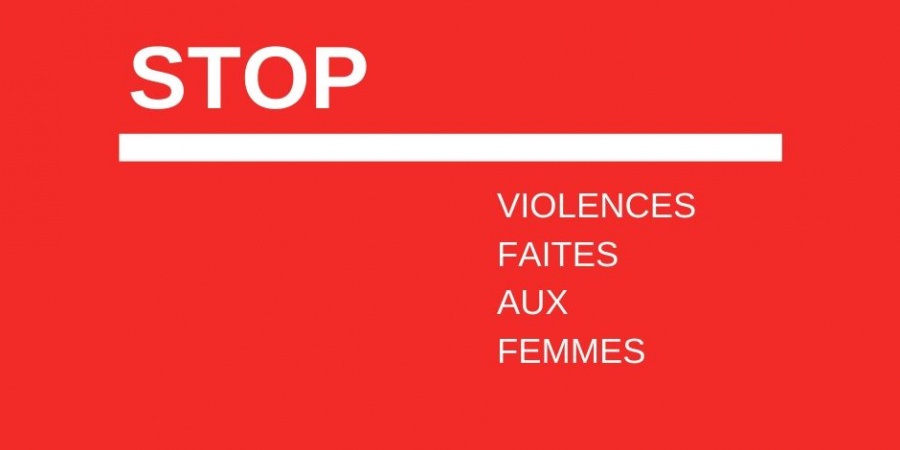 lettres sur le fond rouge stop violences faites aux femmes