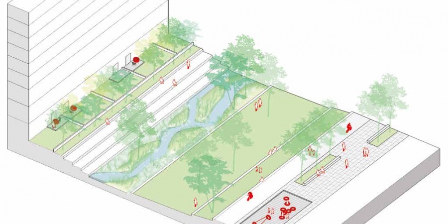 Etudes PLQ Acacias 1 - Parc linéaire rue Boissonas © Etat de Genève Etudes PLQ Acacias 1 - Parc linéaire rue Boissonas © Etat de Genève