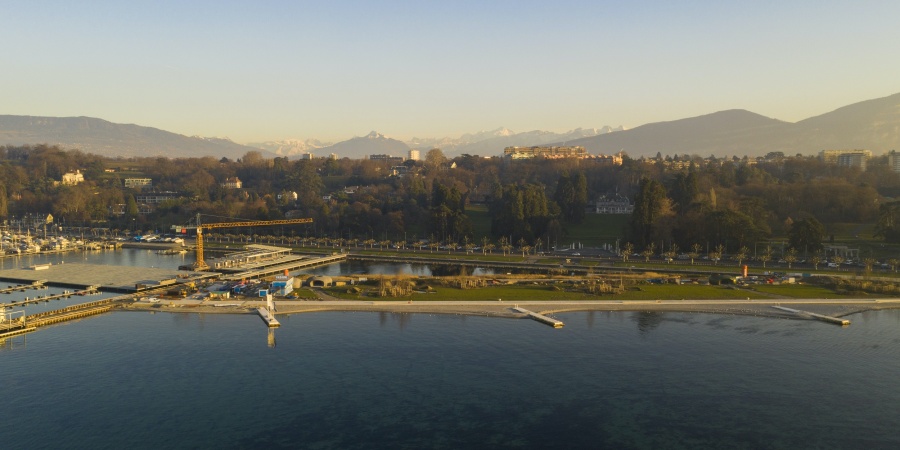 Chantier de la Plage Publique des Eaux-Vives, janvier 2020. © Etat de Genève - Théo Gardiol Plage Publique Eaux-Vives