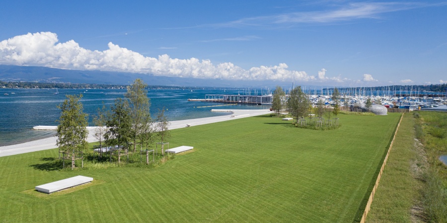 Le parc de la Plage Publique des Eaux-Vives (août 2020) © Etat de Genève Plage Publique Eaux-Vives