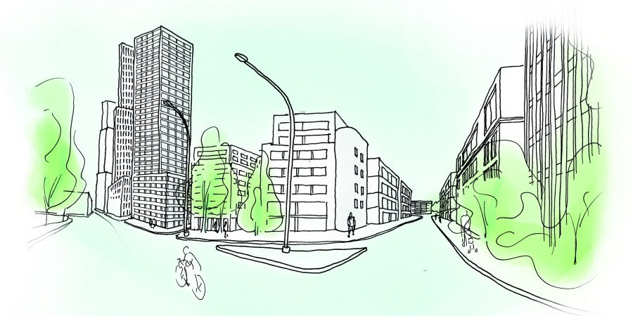 Ambiance urbaine route des Jeunes © Etat de Genève, croquis F. della Casa/F. Hemidi Ambiance urbaine route des Jeunes © Etat de Genève, croquis F. della Casa/F. Hemidi