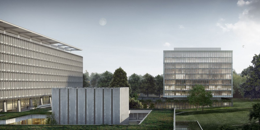 Nouveau bâtiment de l'OMS / Coût : 140 mio CHF / Réalisation : 2017-2020 / © OMS et BBK Architekten Nouveau bâtiment de l'OMS / Coût : 140 mio CHF / Réalisation : 2017-2020 / © OMS et BBK Architekten
