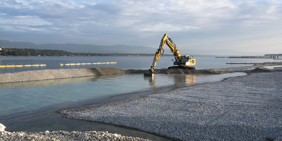 Chantier de la Plage Publique des Eaux-Vives, septembre 2018. © Serge Fruehauf Plage Publique Eaux-Vives