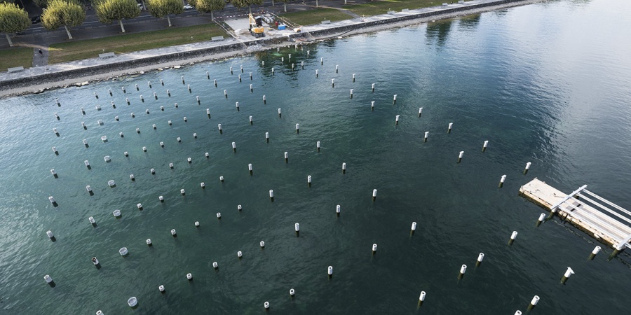 Chantier du Port de la Plage Publique des Eaux-Vives, septembre 2018. © Serge Fruehauf Port Plage Publique Eaux-Vives