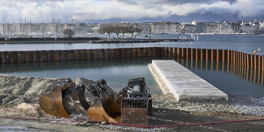Chantier de la Plage Publique des Eaux-Vives, décembre 2018. © Serge Fruehauf Plage Publique Eaux-Vives