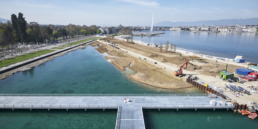 Chantier de la Plage Publique des Eaux-Vives, avril 2019. ©Serge Fruehauf La roselière de la Plage publique des Eaux-Vives