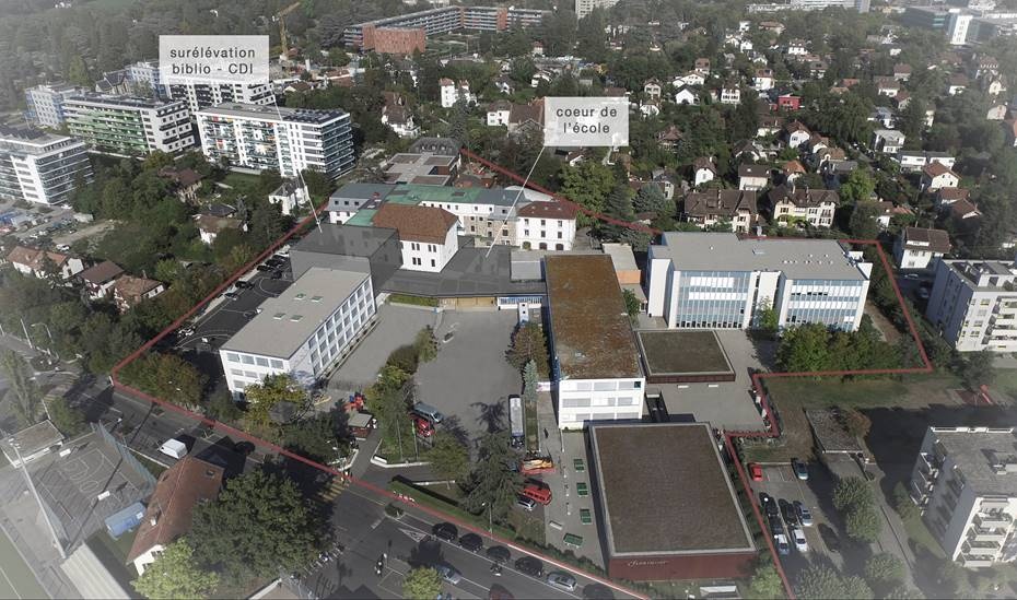 Projet Institut Florimont Phase 1 - construction en rez de chaussée dans la cour et surélévation du bâtiment de la bibliothèque